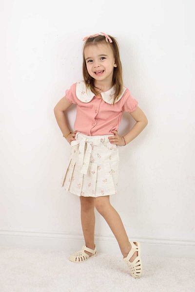 ESİLA KİDS Girl Baby Collared Floral Patterned Shorts Skirt Suit Summer Daily Combination 3-6 Years Old