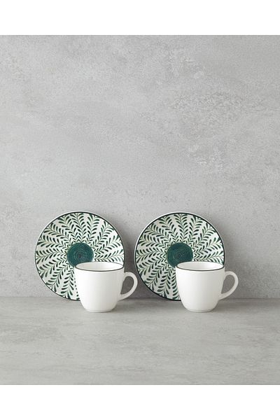 English Home Winsome Bone Porcelain 4 Piece Coffee Cup Set for 2 People 90 ml Green
