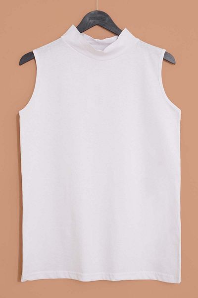 MODAMERSİ Women's White Half Turtleneck Tank Top