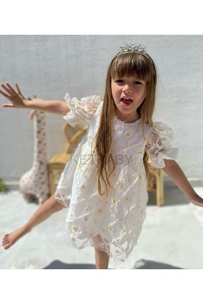 KETBaby Girl's Daisy Patterned Short Sleeve Dress