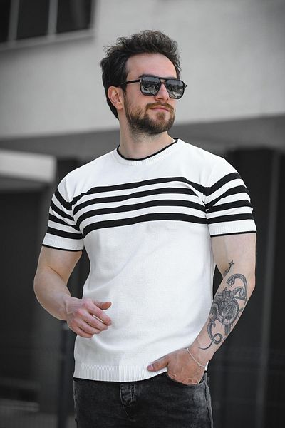 Oksit Ανδρικό πλεκτό μπλουζάκι Liam ριγέ Lycra Slim Fit Crew Neck