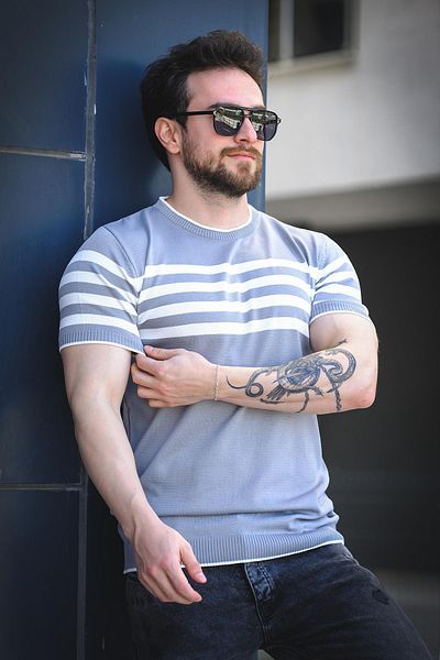Oksit Ανδρικό πλεκτό μπλουζάκι Liam ριγέ Lycra Slim Fit Crew Neck