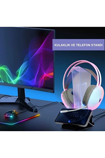 gaman RGB Oyuncu Kulaklığı Standı + Telefon Standı Led Işık Kulaklık ve Telef...