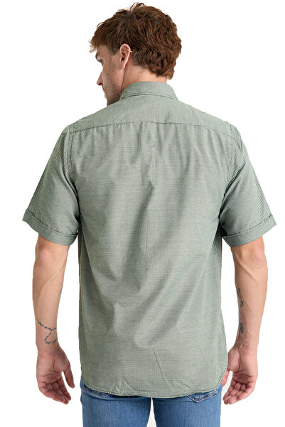 Varetta Ανδρικό πράσινο κοντομάνικο φαρδύ βαμβακερό πουκάμισο με τσέπες με κουμπιά