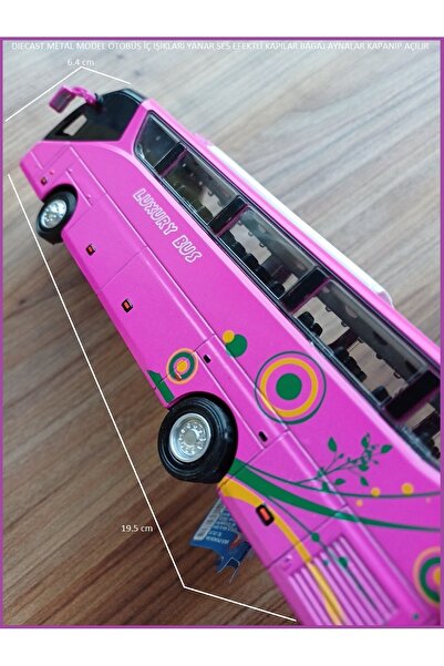 OYUNCAKSAHİLİ METAL YOLCU OTOBÜSÜ DIECAST KOLEKSİYON SESLİ İÇ IŞIKLAR YANAR OTOBÜS KAPI BAGAJ AÇILIR PİNK