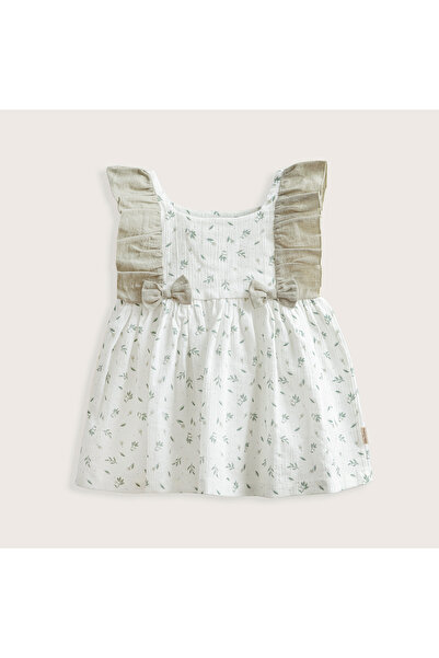 Chakra Ecru Color Floral Ruffle Dress