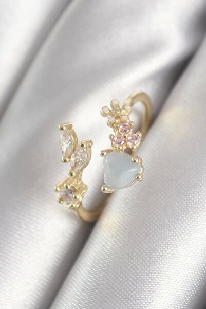 TakıDolabı النحاس الذهب اللون الزركون حجر الأزرق بيرليسسينت القلب نموذج خاتم ...