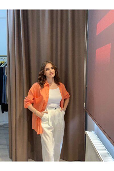 MODA Turuncu Keten Gömlek