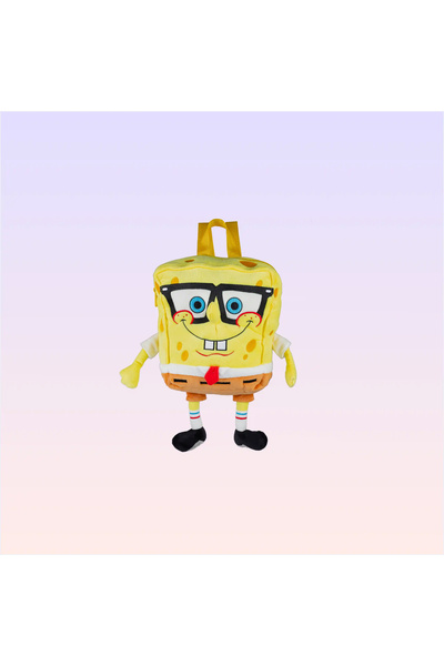 NİCKELODEON Sünger Bob Kare Pantolon Figürlü Peluş Sırt Çantası 35 cm