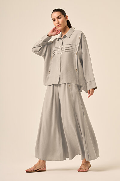 Ceremony Pile Detailed Skirted Pasion Suit 5908 Beige