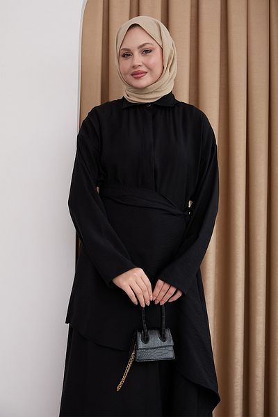 InStyle Black Ayrobin Dress with Waist Tie