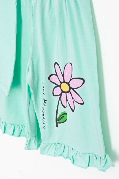 Cansın Mini Mint Daisy Printed Ruffle Detailed Girl's Shorts Set of 2 20605