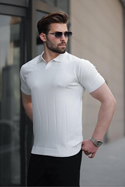 Madmext White Polo Neck Knitwear Men's T-Shirt E7417