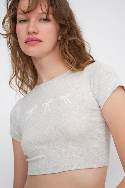 Addax Bow Printed Crop T-Shirt P1647
