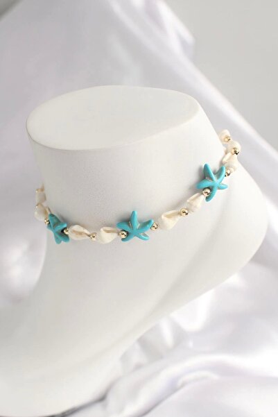 TakıDolabı Turquoise Starfish Object Seashell Anklet