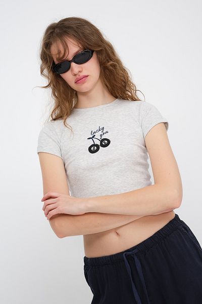 Addax Cherry Printed Crop T-Shirt P1755