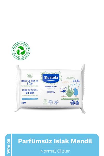 Mustela Compostable Wet Wipes with 99% Natural Content Perfume-Free Face Hand Cloth Zone 60 Pack Baby Kids