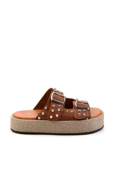 Bambi Taba Leather Kadın Terlik K04423050003