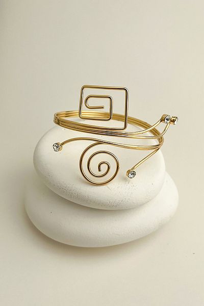 Modex Gold Color Geometric Stone Detailed Arm Accessory (Diameter:9Cm)
