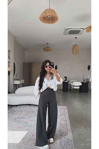 Buket Teke Anthracite Waist Corset Fabric Trousers