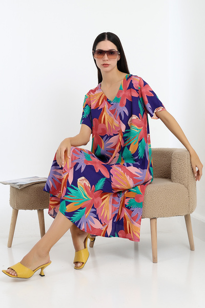 LİKAPA Likapa Summer Plus Size Viscose κοντομάνικο φόρεμα με λαιμόκοψη 2688