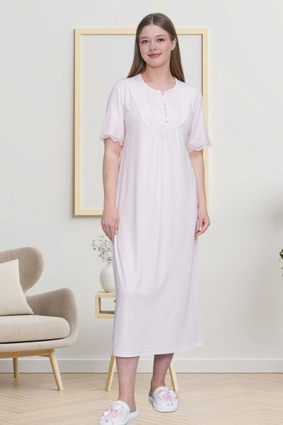 Lohusa Homewear Women's Pink Lace Detailed Large Size Nightgown