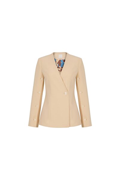 BİRELİN Kemik Düğmeli Poliviskon Ceket Krem