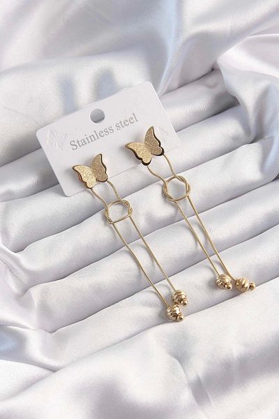 Clariss 316L Steel Gold Color Dangle Knot Model Butterfly Earrings