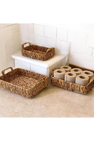 ALLEGRI Dikdörtgen 3 Boy Hasır Derin Tepsi Seti Sunumluk Dekoratif Doğal Malzeme