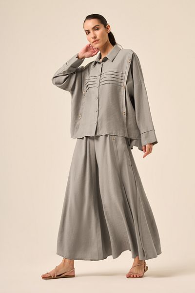 Ceremony Pile Detailed Skirted Pasion Suit 5908 Gray