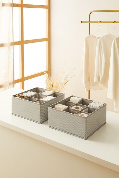 Ocean Home Textile Set of 2 9 Compartments Gray Drawer Cabinet Laundry Organizer Folding Storage Box Organizer