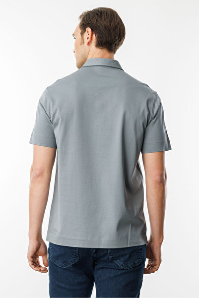 Desen Triko Men's Polo Neck Mercerized T-Shirt A.Gray