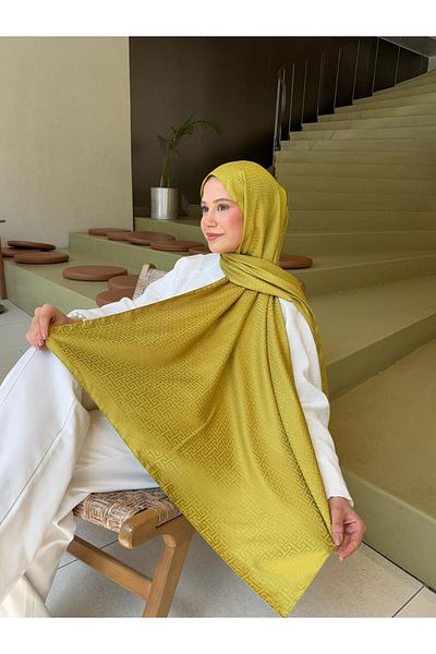 Mira İpek Zigzag Pattern Shiny Jacquard Shawl