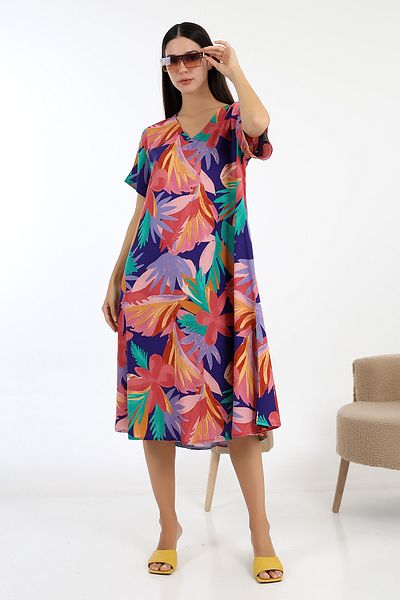 LİKAPA Likapa Summer Large Size Viscose V-Neck Short Sleeve Dress 2688