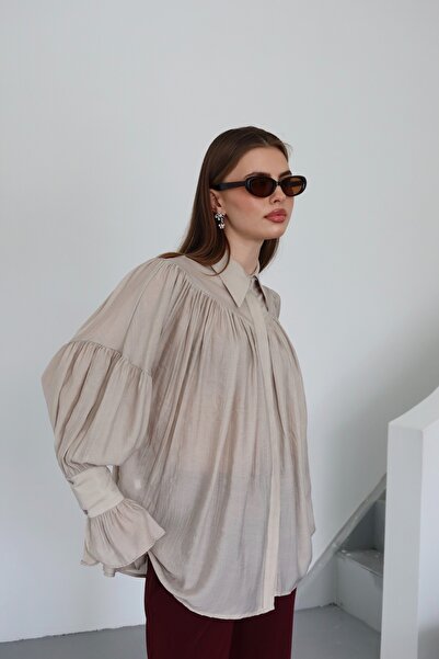 Laluvia Sötét bézs összegyűjtött ing - 102116