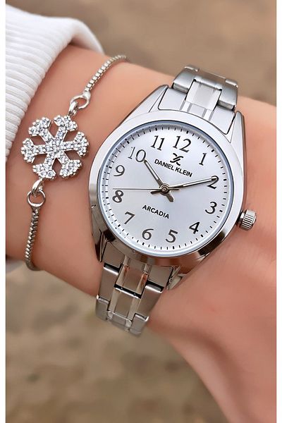 Daniel Klein Silver Color Women's Wristwatch - Bracelet Gift