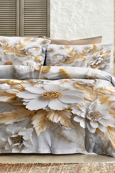 MonoHome 100% Cotton Ranforce Dowry Luxury 5D Digital Double Duvet Cover Set White