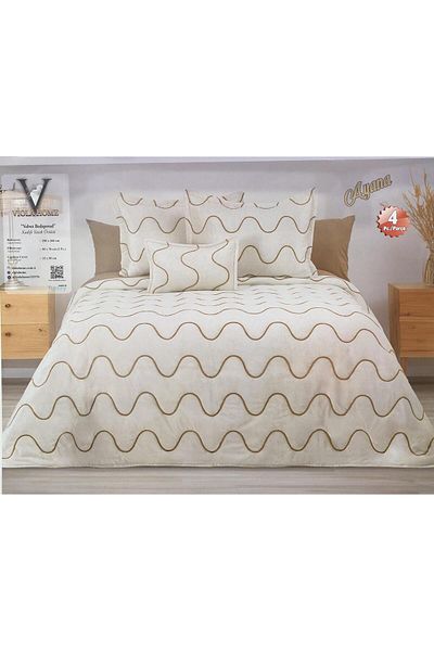 ROYAM Viola Ayana Cream Velvet Double Bedspread 250 X 260