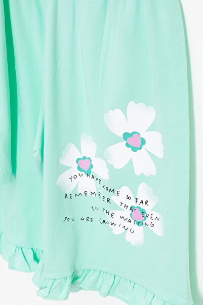 Cansın Mini Mint Flower Patterned Ruffle Detailed Girl's Shorts Suit 20601