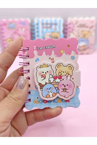 Limmy Mini blocnotes cu buzunar cu velcro cu animale drăguțe (7x8 cm) - Tort