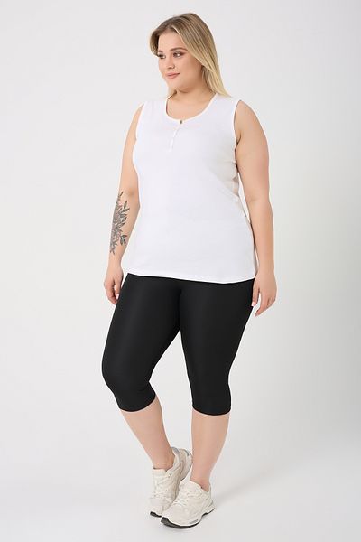 BANEGA Curve Plus Size High Waist Gathering Diving Fabric Below Knee Sports Black Capri Leggings