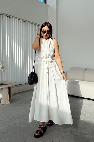 ELVAN TOLON Sleeveless Ecru Modal Woven Dress