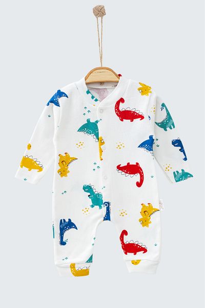 Bamoola 100% Cotton Dino Patterned 3-Piece Jumpsuit