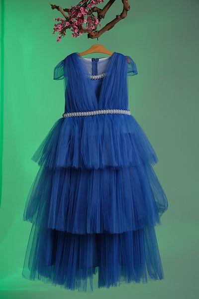 Pina Kids Pearl Line Detailed V-Neck Evening Dress for Girls Aby.2216