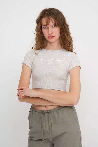 Addax Bow Printed Crop T-Shirt P1647