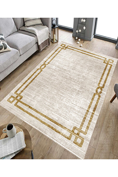 GNL HOME Altın Geometrik Desenli Dijital Baskı Salon,Koridor,Mutfak,Balkon,Ofis Halısı