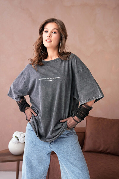 Park Karon Detalj perivog printa labav Osnovni T-shirt