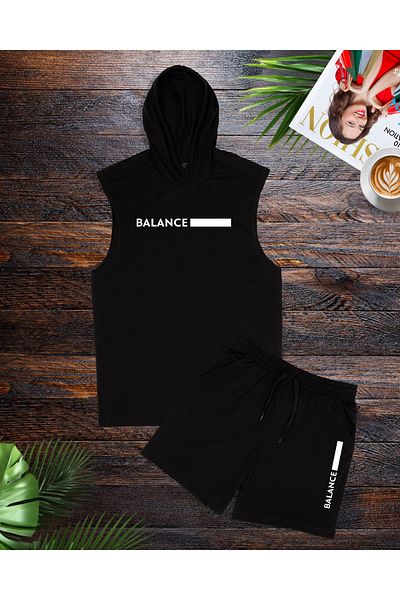 ACTIVE MODA - Men's Sleeveless Bala Printed Sleeveless Sports Athlete Shorts 2-Piece Set Oversized Large Size