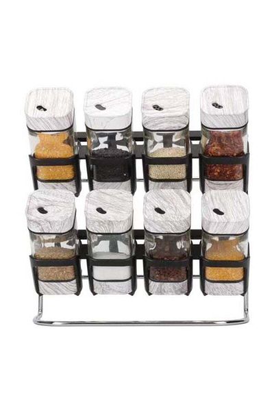 ALMUFARREJ 8-Piece Spice Bottle Set White 30 x 28 x 12cm