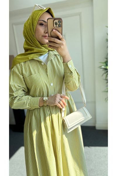Nisa Nalbantoğlu Oil Green Poplin Shirt Dress